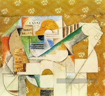 Guitare et feuille musique 1912 cubisme Pablo Picasso Peinture à l'huile
